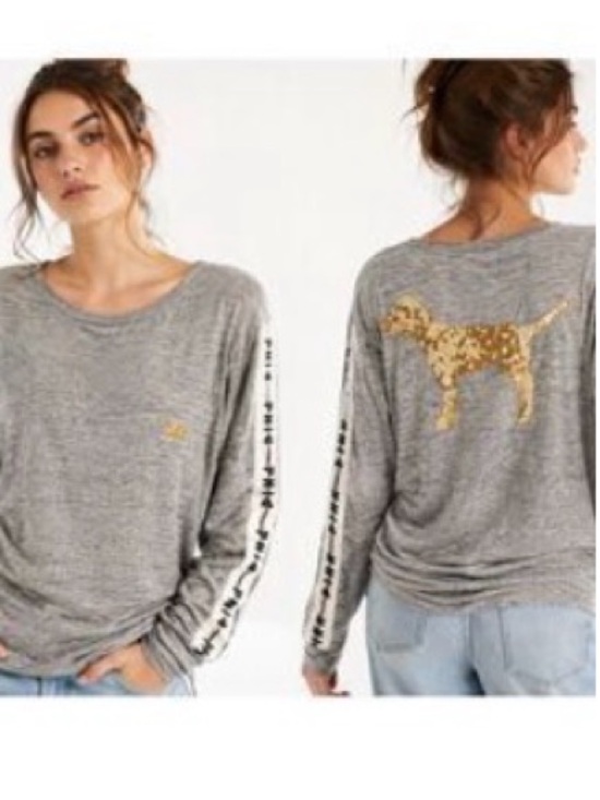 PINK Victoria's Secret Tops - PINK VICTORIA’S SECRET OVERSIZED LOGO LONG SLEEVE TEE SOFT AND COMFY